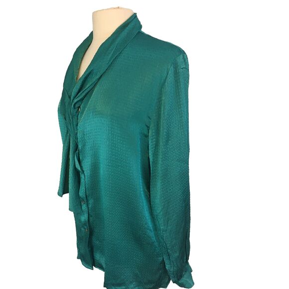 San Andre‎ Womens Vintage 80s Teal Green Secretary Blouse, Ascot, sz 8, 38 bust - Picture 3 of 7